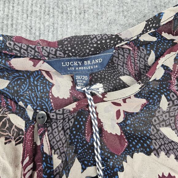 Lucky Brand Shirt Womens 2X Floral Boho Peasant Lined Layered Keyhole Western - Picture 3 of 7